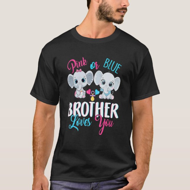 Pink Or Blue Brother Loves You Elephants Baby Gend T-Shirt (Front)