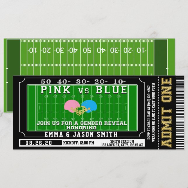 Pink or Blue Football Ticket Baby Gender Reveal Invitation (Front/Back)
