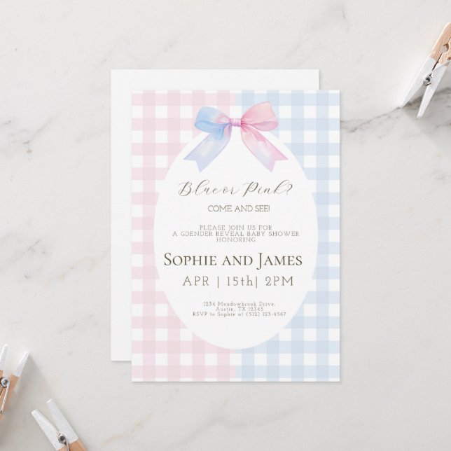 Pink or Blue Gender Reveal Baby Shower Invitation (Front/Back In Situ)