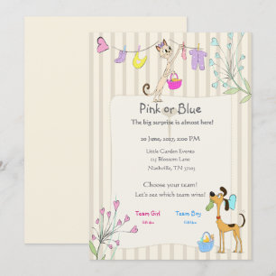 Pink or Blue Gender Reveal Dog & Cat Invitation