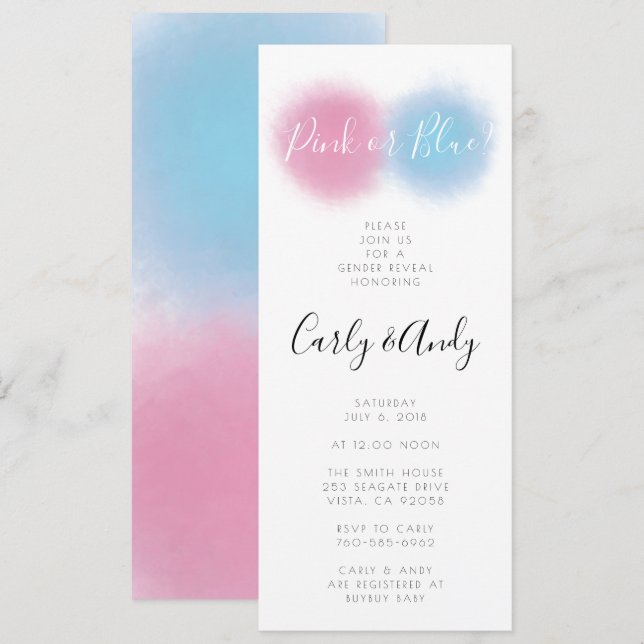 Pink or Blue Gender Reveal Smoke Bomb Balloon Pop Invitation (Front/Back)