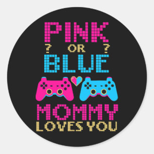 Pink Or Blue Gender Reveal Video Game Mum Gamer Mo Classic Round Sticker