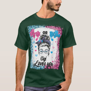 Pink or Blue Gigi Messy Bun Bleached Gender Reveal T-Shirt