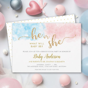 Pink or Blue Gold Glitter Gender Reveal Invitation