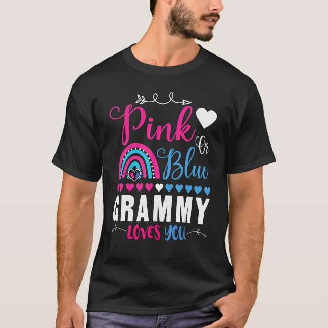 Pink Or Blue Grammy Loves You Gender Reveal Party  T-Shirt (Front)