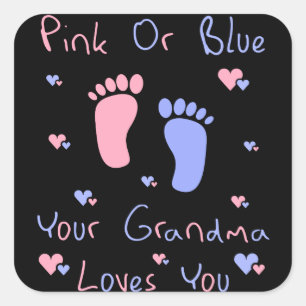 pink or blue grandma loves you gender reveal square sticker