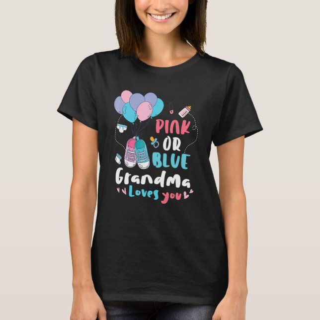 Pink Or Blue Grandma Loves You Giraffe Baby Gender T-Shirt (Front)