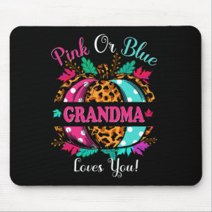 Pink Or Blue Grandma Loves You Leopard Pumpkin Fal Mouse Pad