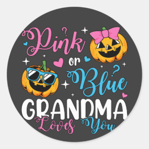 Pink Or Blue Grandma Loves You Pumpkin Baby Classic Round Sticker