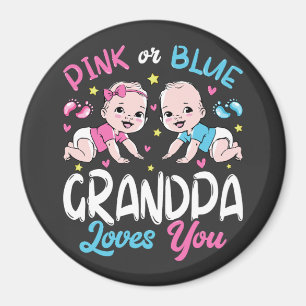 Pink Or Blue Grandpa Loves You Circle Magnet