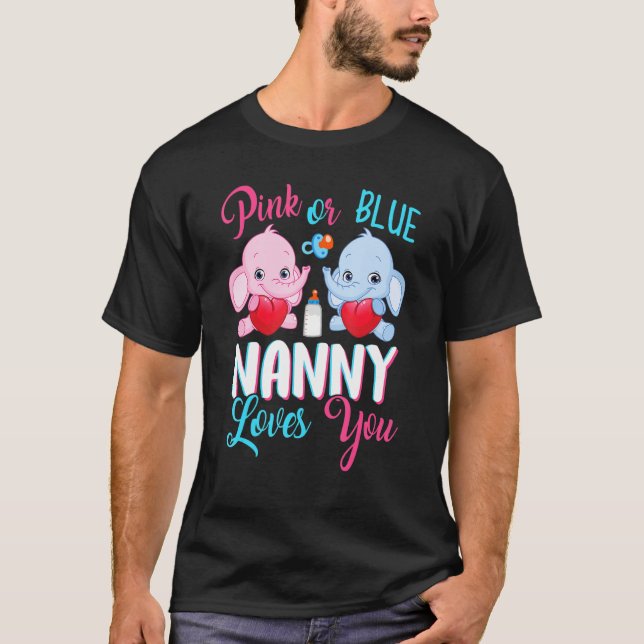 Pink Or Blue Nanny Loves You Elephants Baby Gender T-Shirt (Front)