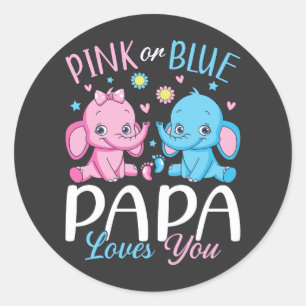 Pink Or Blue Papa Loves You Elephant Baby Classic Round Sticker