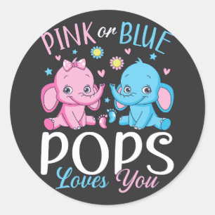 Pink Or Blue Pops Loves You Elephant Baby Classic Round Sticker