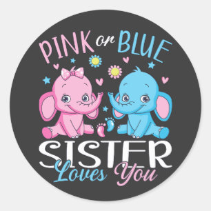 Pink Or Blue Sister Loves You Elephant Baby Classic Round Sticker