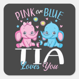 Pink Or Blue Tia Loves You Elephant Baby Square Sticker