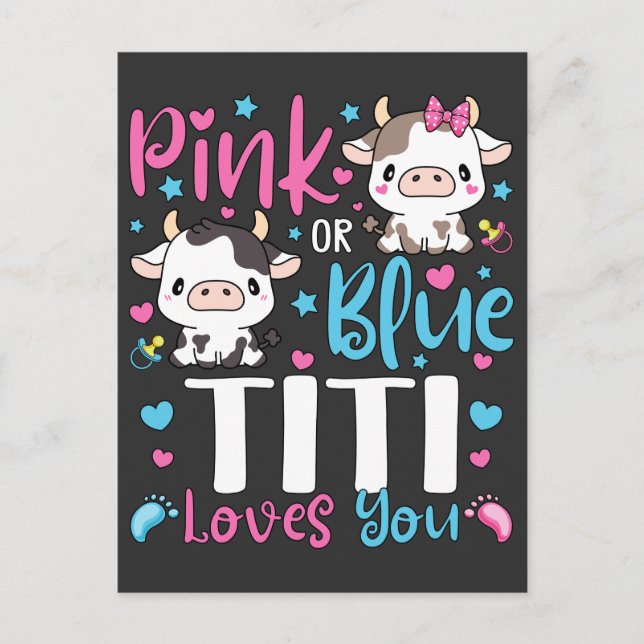 Pink Or Blue Titi Loves You Gifts Cow Baby Postcard (Front)