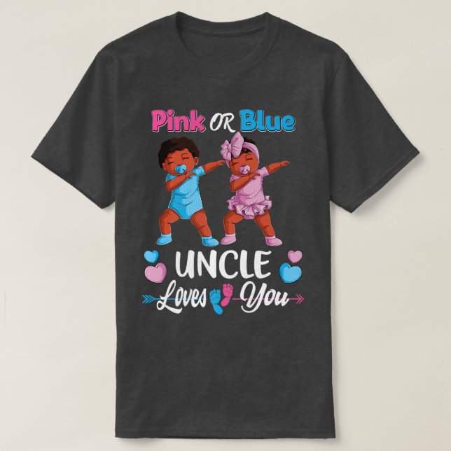 Pink Or Blue Uncle Loves You Black Baby Gender Rev T-Shirt (Design Front)