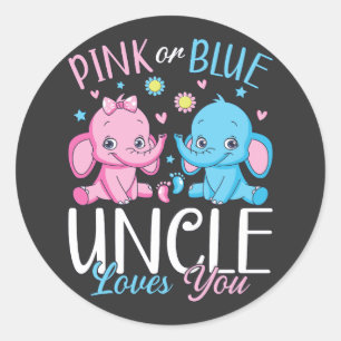 Pink Or Blue Uncle Loves You Elephant Baby Classic Round Sticker