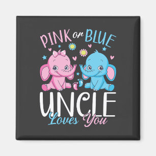 Pink Or Blue Uncle Loves You Elephant Baby Square Magnet