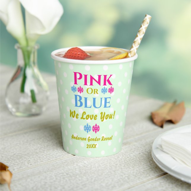 Pink Or Blue, We Love You! Gender Reveal Paper Cups (Insitu)