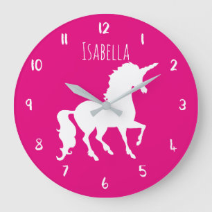 Pink or Custom Colour Unicorn Personalised Kids Large Clock