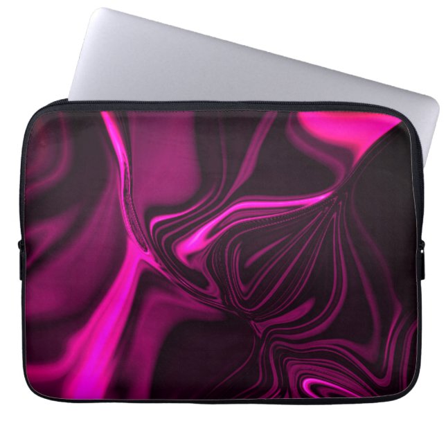 Pink or purple curves on dark purple background laptop sleeve (Front)