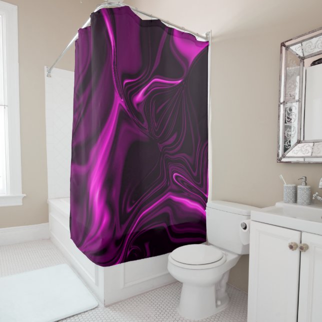 Pink or purple curves on dark purple background shower curtain (In Situ)