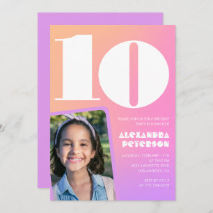 Pink Orange 10th birthday invitations Retro