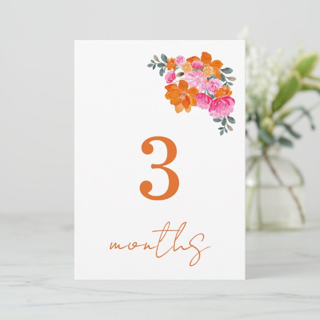 Pink Orange 3 Months Baby Monthly Milestone Card (Standing Front)