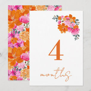 Pink Orange 4 Months Baby Monthly Milestone Card