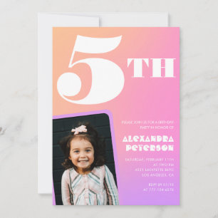 Pink Orange 5th birthday invitations Girl Photo