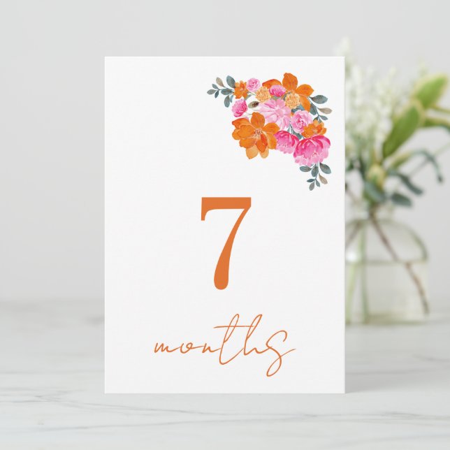 Pink Orange 7 Months Baby Monthly Milestone Card (Standing Front)