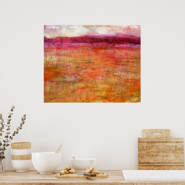 Pink Orange Abstract Landscape Painting Poster (Kitchen)