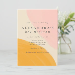 Pink Orange Abstract Watercolor Bat Mitzvah  Invitation