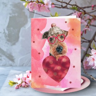 Pink Orange Airedale Valentine's Day Gift Dog Card