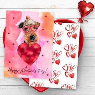 Pink Orange Airedale Valentine's Day Gift Dog Holiday Card