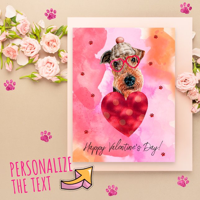 Pink Orange Airedale Valentine's Day Gift Dog Holiday Postcard (Creator Uploaded)