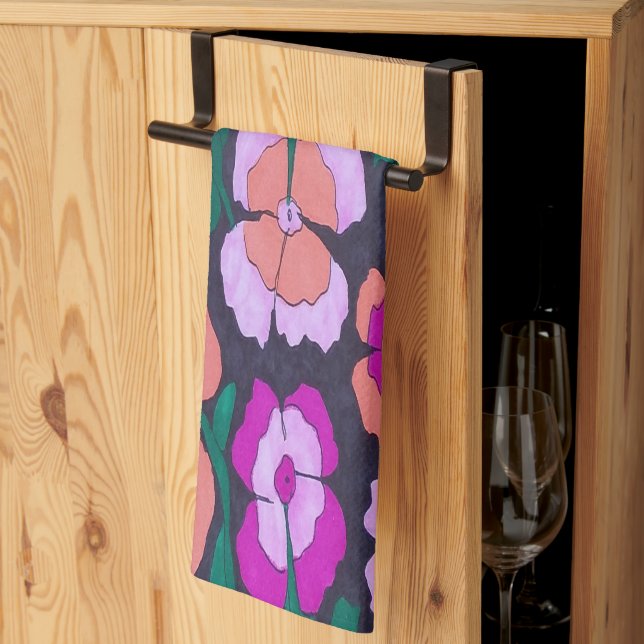 Pink Orange and Black Floral  Tea Towel (Thirds Fold)