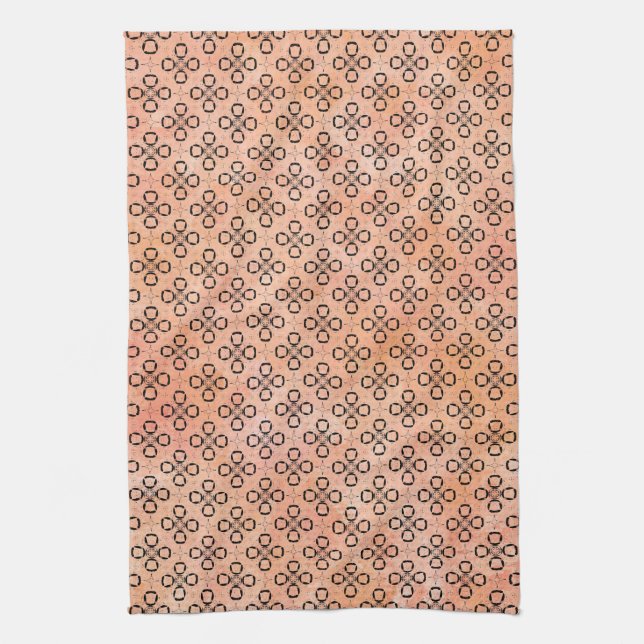 Pink, Orange, and Black Retro Pattern Tea Towel (Vertical)