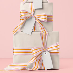 Pink Orange and Cream Narrow Stripes Satin Ribbon