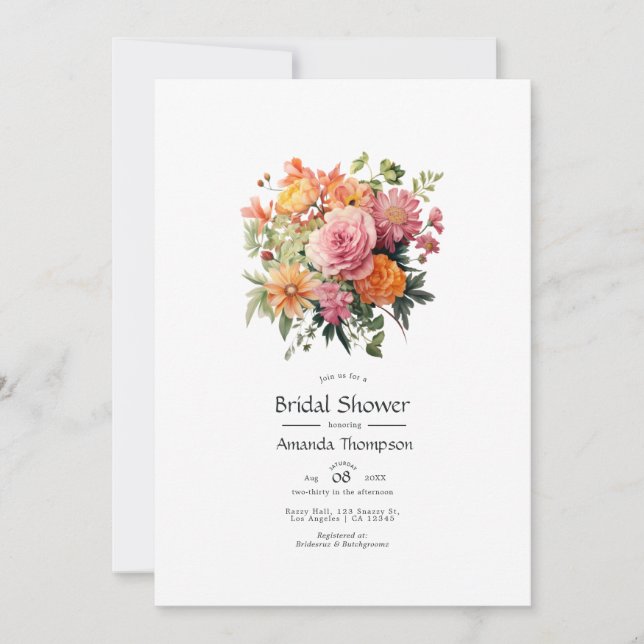 Pink, Orange and Green Floral Bridal Shower Invitation (Front)
