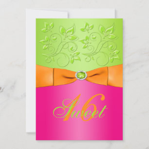 Pink, Orange, and Green Sweet Sixteen Invitation