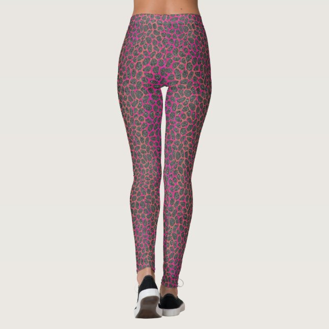Pink, Orange, and Grey Modern Mosaic Animal Print Leggings (Back)