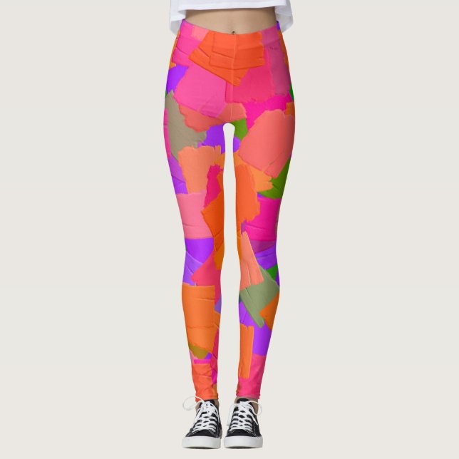 Pink, Orange and Purple Abstract Leggings (Front)