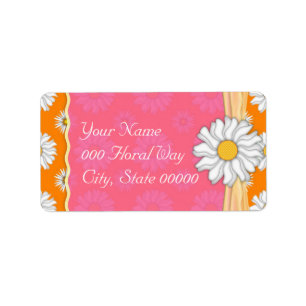 Pink Orange and White DaisyFloral Wedding Lables Label