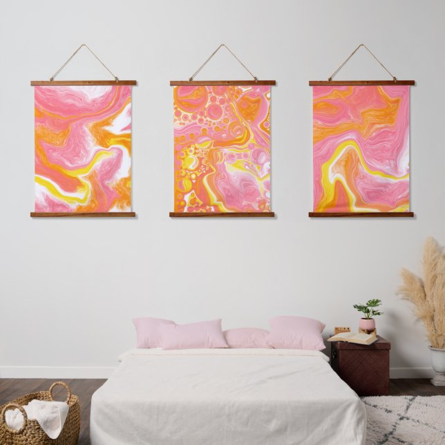 Pink, Orange and White Marble Fluid Art Hanging Tapestry (Bedroom)