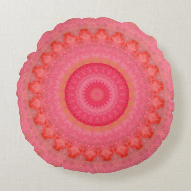  Pink, Orange and Yellow Mandala  Round Cushion (Front)