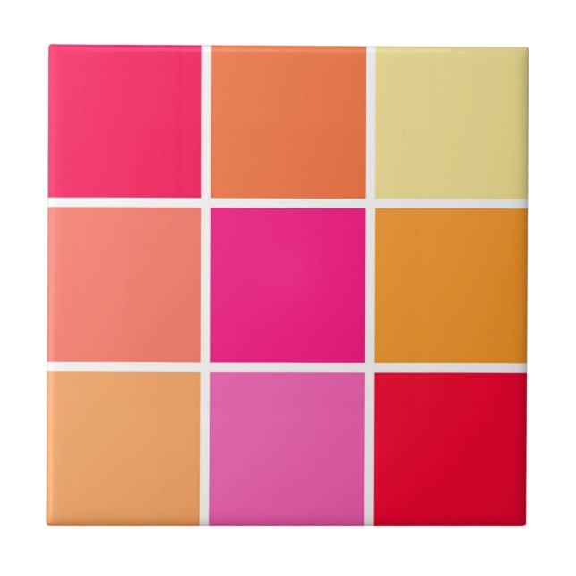 Pink, Orange and Yellow Squares Ceramic Tile (Front)