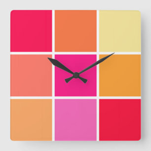 Pink, Orange and Yellow Squares Square Wall Clock