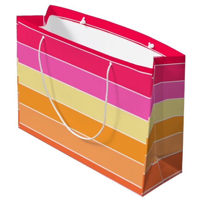 Pink, Orange and Yellow Stripes  Large Gift Bag (Back Angled)